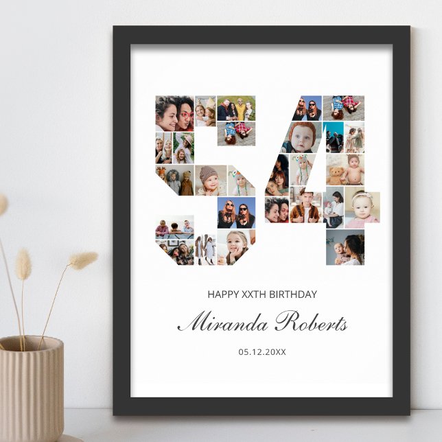 54th Birthday Number 54 Custom Photo Collage Poster (Creator Uploaded)