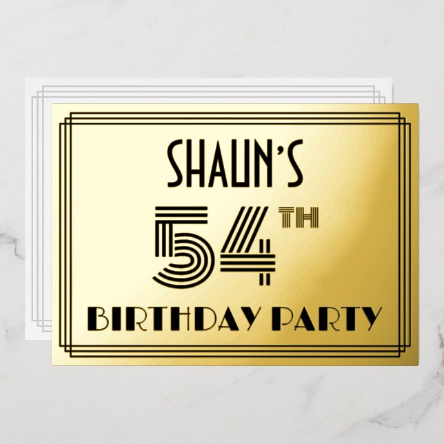 54th Birthday Party — Art Deco Style “54” & Name (Front/Back)