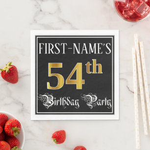 54th Birthday Party — Fancy Script, Faux Gold Look Napkin