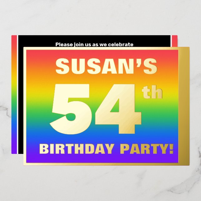 54th Birthday Party: Fun, Colourful Rainbow Patter (Front/Back)