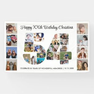 54th Birthday Party Number 54 Photo Collage Banner