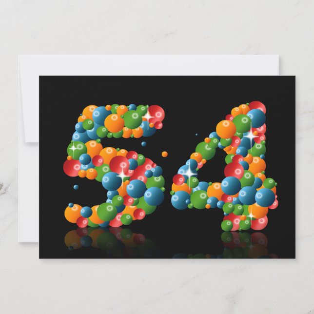 54th Birthday party, with bubbles and balls Invitation (Front)