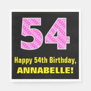 54th Birthday: Pink Stripes and Hearts "54" + Name Napkin