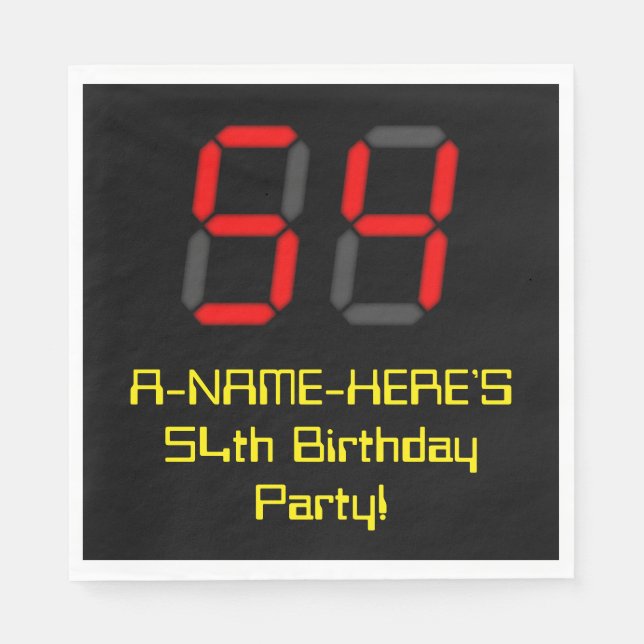 54th Birthday: Red Digital Clock Style "54" + Name Napkin (Front)