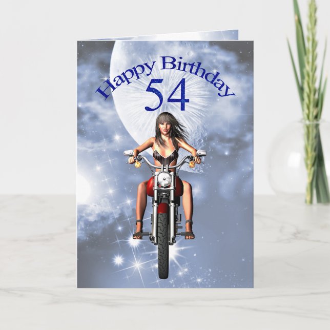 54th birthday with a biker girl card (Front)