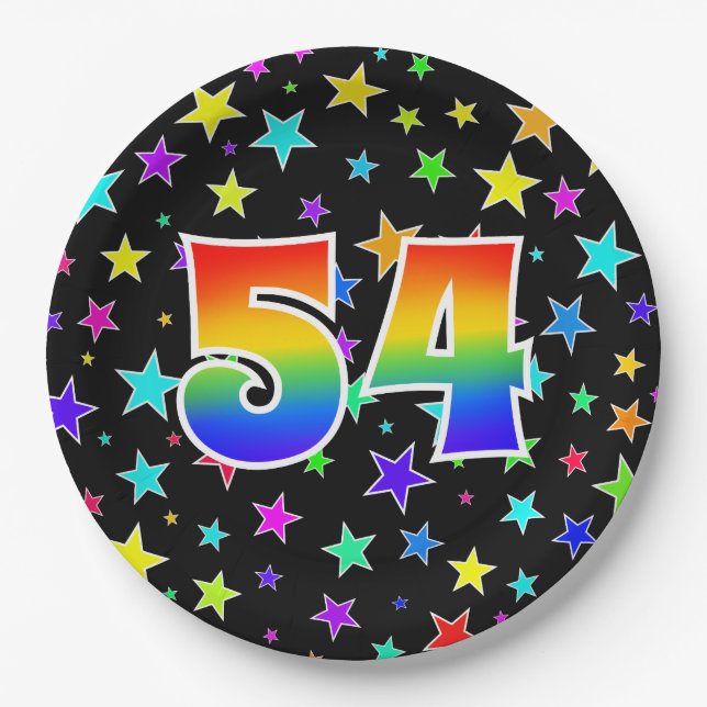 54th Event: Bold, Fun, Colourful Rainbow 54 Paper Plate (Front)