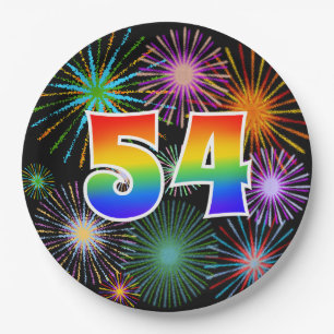 54th Event - Fun, Colourful, Bold, Rainbow 54 Paper Plate