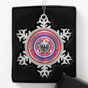 555TH ENGINEER BRIGADE   SNOWFLAKE PEWTER CHRISTMAS ORNAMENT