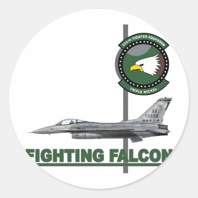555th Fighter Squadron F-16C Block 40E Classic Round Sticker (Front)
