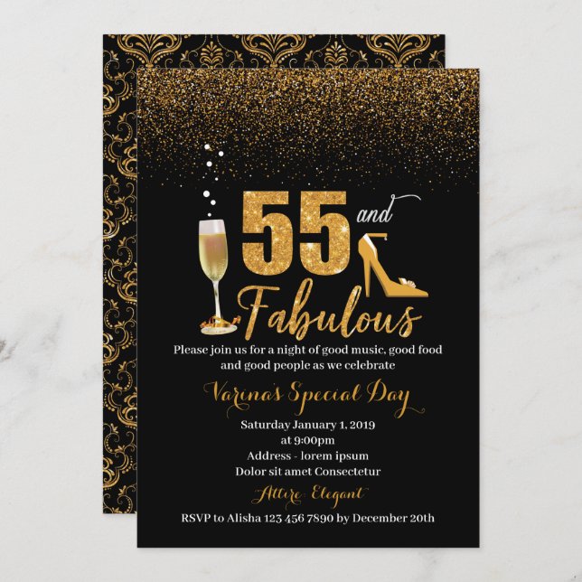 55 and Fabulous Birthday Invitation for Women (Front/Back)