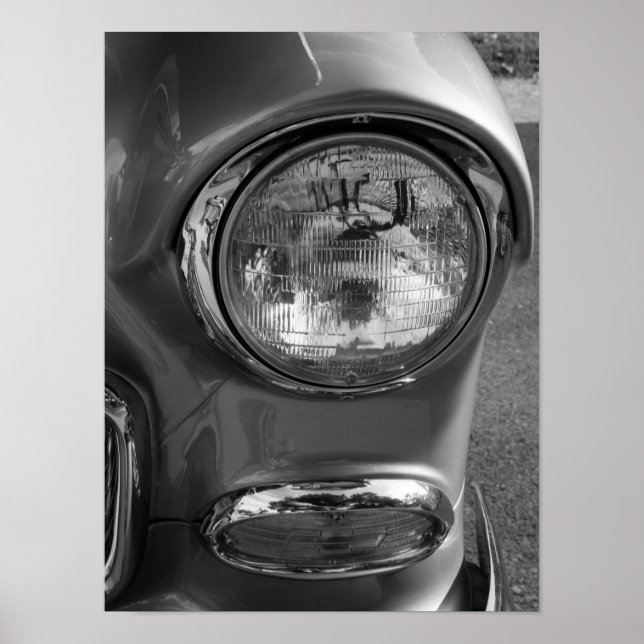 55 Chevy Headlight Grayscale Poster (Front)