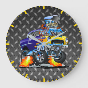 55 Funny Car Metal Diamond Chequered Plate  Large Clock