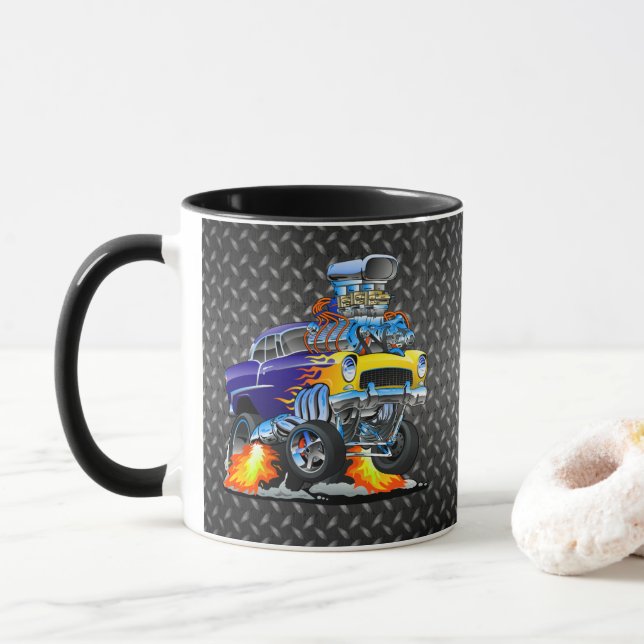 55 Funny Car Metal Diamond Chequered Plate  Mug (With Donut)