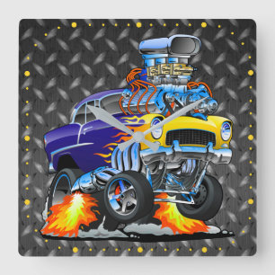 55 Funny Car Metal Diamond Chequered Plate  Square Wall Clock