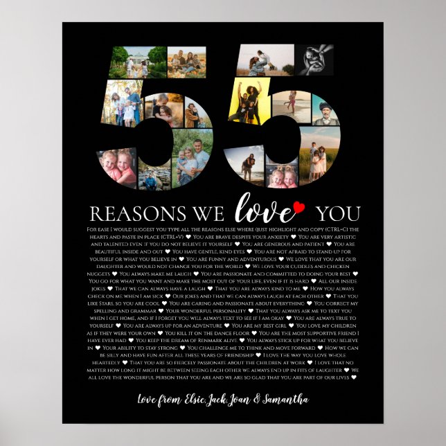 55 reasons why we love you birthday party decor (Front)