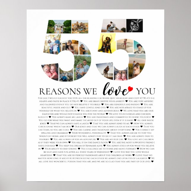 55 reasons why we love you birthday photo collage poster (Front)