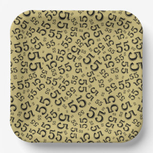 55’th Black/Gold Random Number Pattern Paper Plate