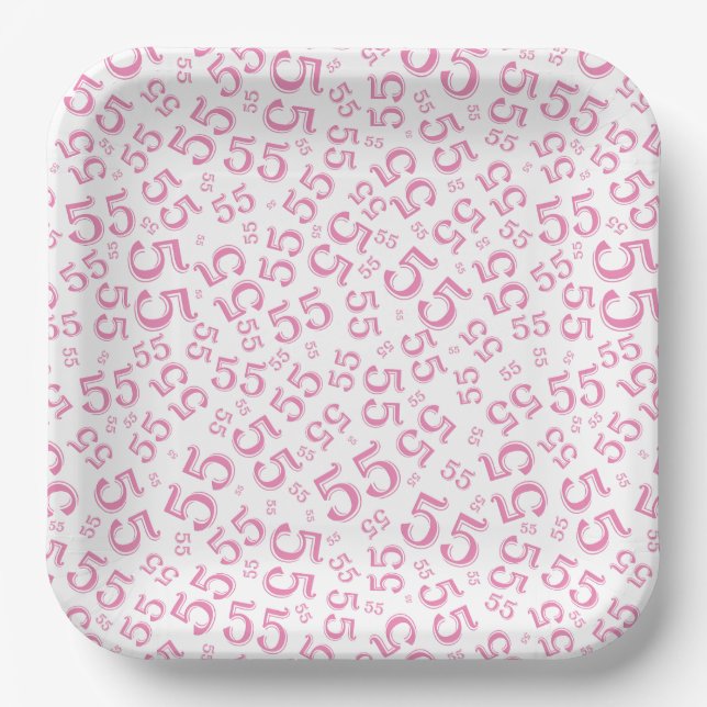  55’th Pink/White  Random Number Pattern  Paper Plate (Front)