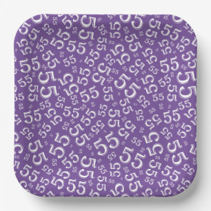  55’th Purple/White  Random Number Pattern  Paper Plate