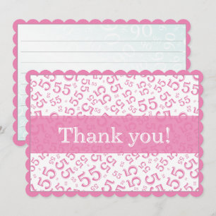 55 "Thank you!" Pink/White Number Pattern Thank You Card