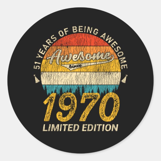55 Year Old 1970 Retro Awesome 55th Birthday Gift Classic Round Sticker (Front)