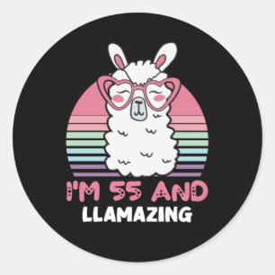 55 Year Old Bday Llamazing 55th Birthday Llama Classic Round Sticker