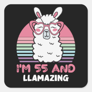 55 Year Old Bday Llamazing 55th Birthday Llama Square Sticker