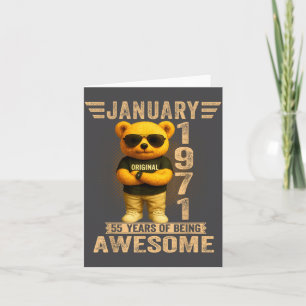 55 Year Old January 1971 Teddy Bear 55th Birthday  Card