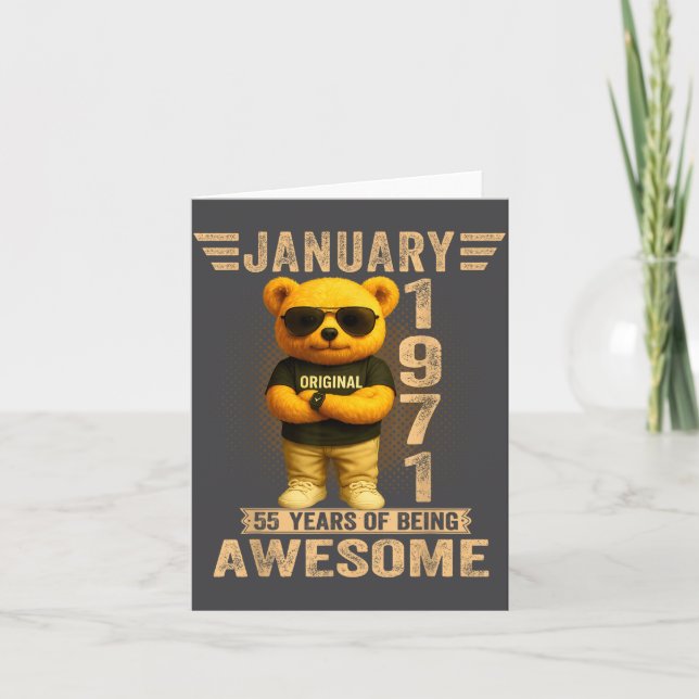 55 Year Old January 1971 Teddy Bear 55th Birthday  Card (Front)