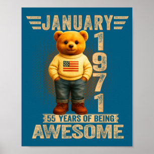 55 Year Old January 1971 Teddy Bear 55th Birthday  Poster