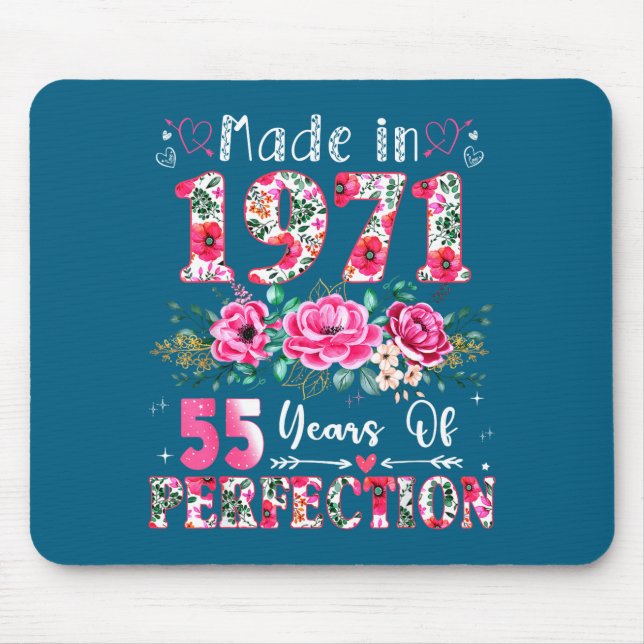 55 Year Old Made In 1971 Floral 55th Birthday Wome Mouse Pad (Front)