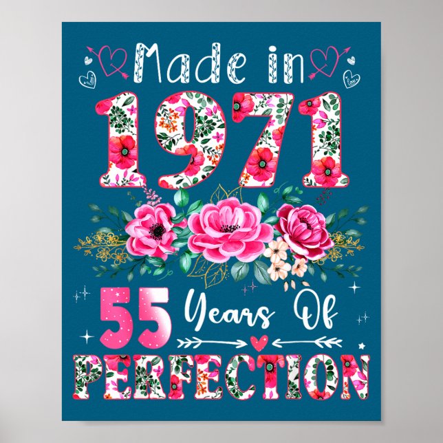 55 Year Old Made In 1971 Floral 55th Birthday Wome Poster (Front)