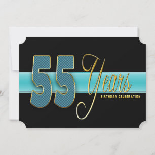 55 YEARS BIRTHDAY PARTY INVITATION AQUA/BLACK