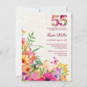 55 Years Flowers Floral Linen 55th Birthday Invitation