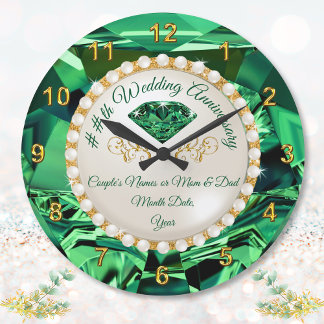 55th, 35th or 20th Emerald Anniversary Gifts Clock