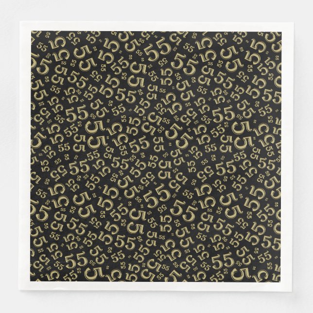 55th Age Random Number Pattern Black/Gold Napkin (Front)