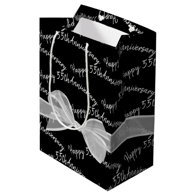 55th Anniversary Bow on Black   Medium Gift Bag (Back Angled)