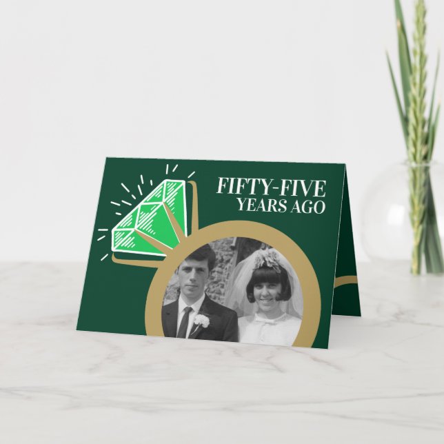 55th anniversary Emerald gold ring now then photo Card (Front)