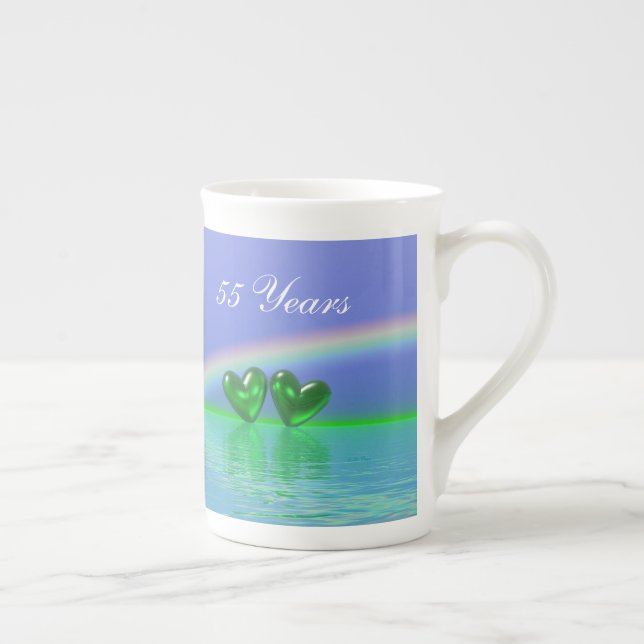 55th Anniversary Emerald Hearts Bone China Mug (Right)