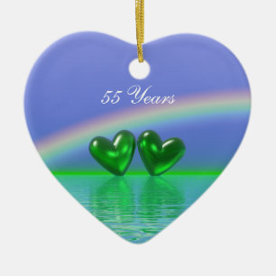 55th Anniversary Emerald Hearts Ceramic Ornament