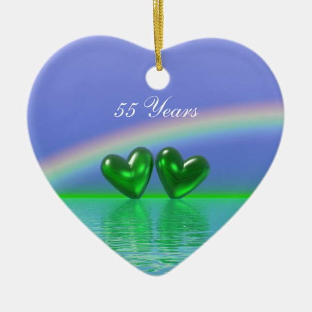 55th Anniversary Emerald Hearts Ceramic Ornament (Front)