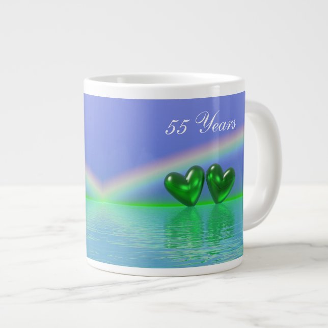 55th Anniversary Emerald Hearts Large Coffee Mug (Front Right)