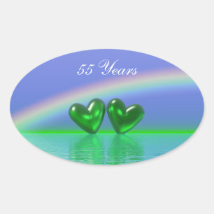 55th Anniversary Emerald Hearts Oval Sticker
