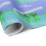 55th Anniversary Emerald Hearts Wrapping Paper<br><div class="desc">Wrapping paper with repeating images of emerald green hearts floating on the water under a rainbow. Customisable text says "55 Years".</div>