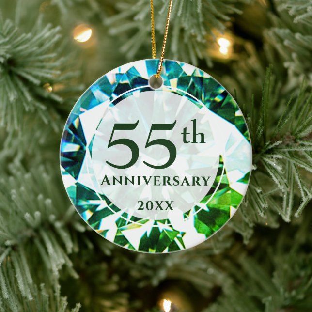 55th Anniversary Emerald Photo Personalised Ceramic Ornament (Tree)