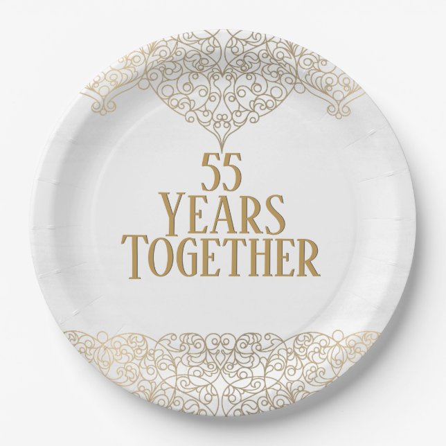 55th Anniversary Gold Lace On White Paper Plate (Front)