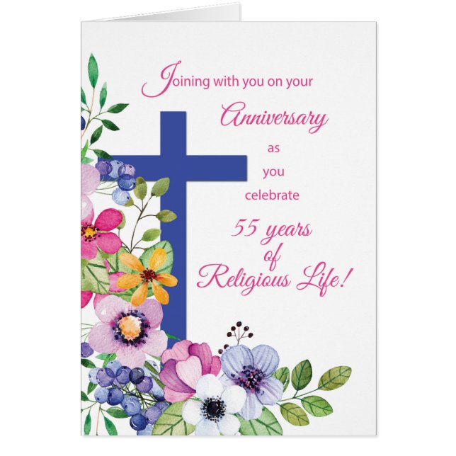 55th Anniversary Nun Religious Life Cross, Flowers (Front)