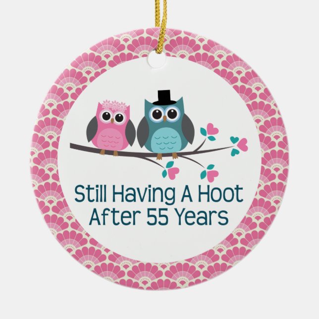 55th Anniversary Owl Wedding Anniversaries Gift Ceramic Tree Decoration (Front)