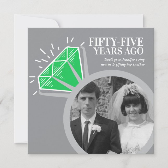 55th anniversary party emerald ring two photos invitation (Front)