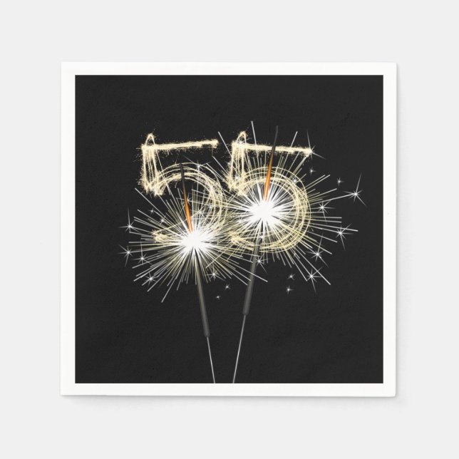 55th Anniversary Party Sparklers on Black Napkin (Front)